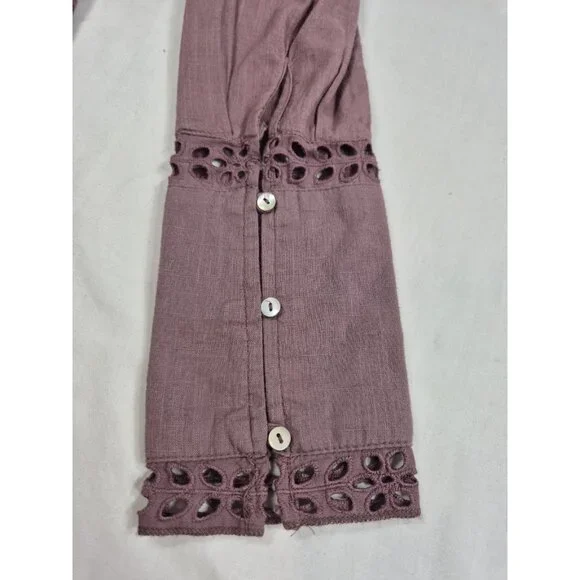 Free People Blouse Size S  Eyelet Lace Crop Top Purple Mauve Roan Rouge (13) - Picture 8 of 13